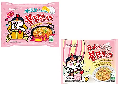 Sam Yang Buldak Carbo Noodles & Buldak Cream Carbonora Instant Noodles (Pack of 2) (280gm) (Imported) Instant Noodles Non-vegetarian (2 x 140 g)(Combo Pack)