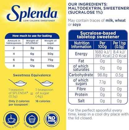 SPLENDA No Calorie Sweetener Granulated Sugar Substitute 125g Pouch - Add to Tea, Coffee & More!