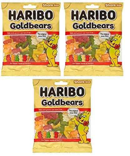 Haribo Goldbears Share Size Jellies (140 gm Pk of 3) - Triple pack of share size gold-bear gummies.