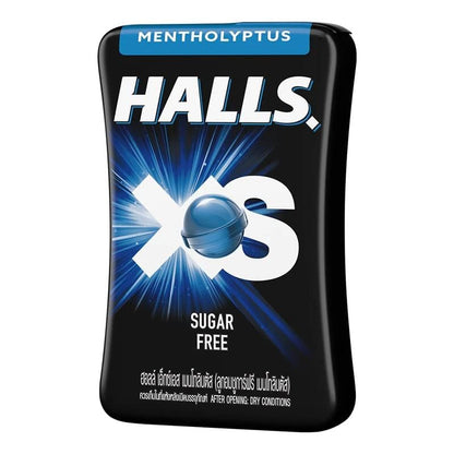 Halls XS Flavored Sugar Free Candy 13.8g Each - Pack of 12 (Mentho Lyptus) - Menthol and eucalyptus in a sugar-free formula.