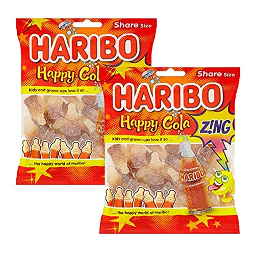 Haribo Happy - Cola Zing, 2 x 160 g - Two packs of zingy cola flavored gummies.