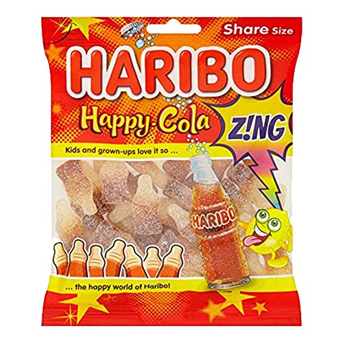 Haribo Happy - Cola Zing, 2 x 160 g - Two packs of zingy cola flavored gummies.