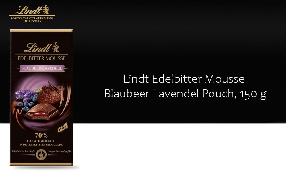 Lindt - Edelbitter Mousse 70% Dark Chocolate Blueberry Lavender Bar - 150g Imported (Austria)