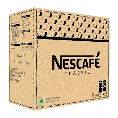 NESCAFE Classic Instant Coffee Powder, 380g (2 units x 190g jar) | Instant Coffee Made with Robusta Beans | Roasted Coffee Beans | 100% Pure Coffee