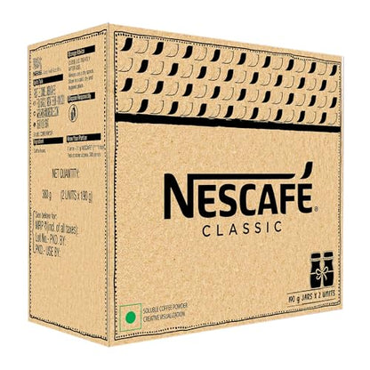 NESCAFE Classic Instant Coffee Powder, 380g (2 units x 190g jar) | Instant Coffee Made with Robusta Beans | Roasted Coffee Beans | 100% Pure Coffee