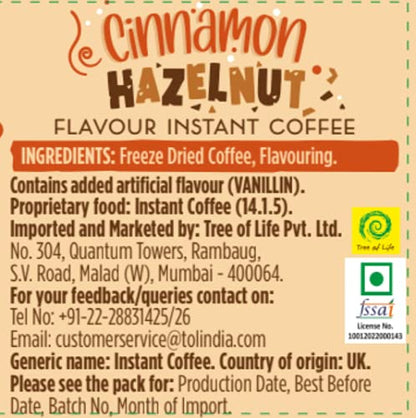 Beanies | Instant Flavoured Coffee | Cinnamon Hazelnut | Low Calorie, Sugar Free | 50 g | Pack of 1 - Cinnamon nutty goodness