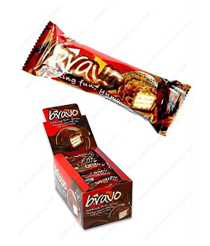 Bravo Box of 24 Chocolate Coated Crispy Wafer Bar with Cereal Crispies - Crunchy and chocolaty