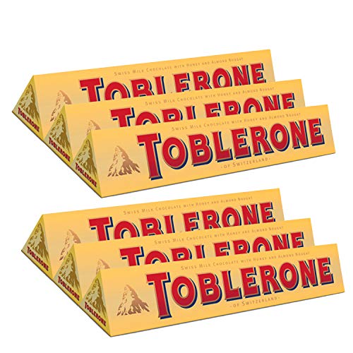 Toblerone of Switzerland Milk Chocolate with Honey and Almond Nougat, 3.53 oz / 100 g, 6 Pack