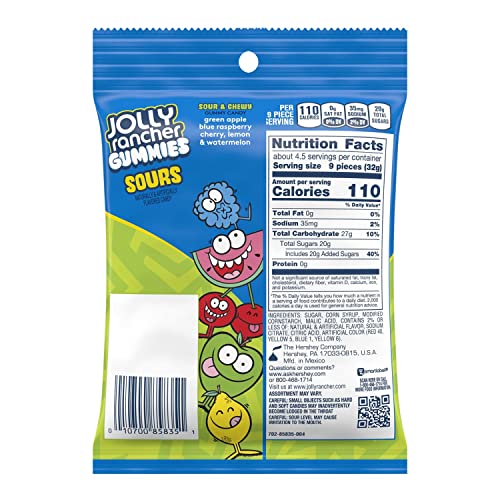 JOLLY RANCHER Gummies Sour Fruit Flavors Candy, 5 Oz, Blue & Green, 141g - Tangy and tasty JOLLY RANCHER Gummies Sour Fruit Flavors, 141g.