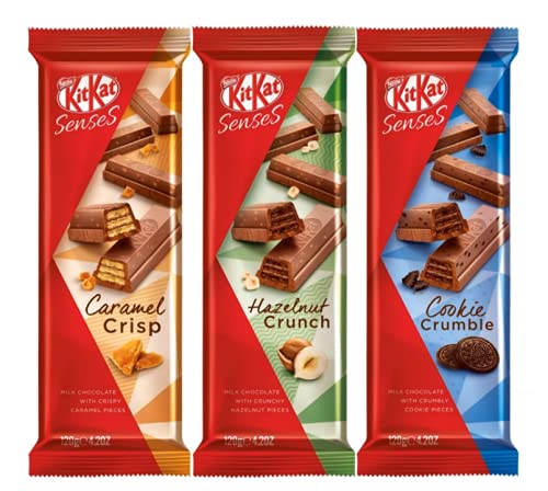 Kitkat Senses Combo, Hazelnut Crunch, Caramel Crisp, Cookie Crumble each 120g Pack Of 3 (Gift Pack) - Treat yourself or someone special to the indulgent flavors!