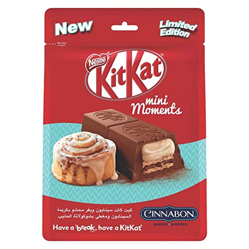 Nestle KitKat Cinnabon Mini Moments Limited Edition 119g - "KitKat Cinnabon Mini Moments - 119g of Limited Edition Cinnamon Delight!"