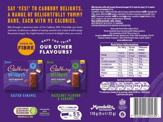 Cadbury Delights Soft Nougat Orange & Caramel Flavour (5 Bars) 110g - Orange caramel nougat