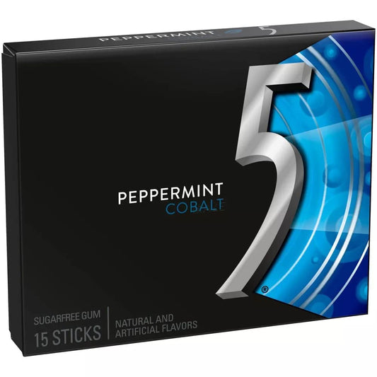 Wrigley's 5 Cobalt Peppermint Sugar-Free Gum - 15 Sticks, 40.5g Pack - Freshen Up!