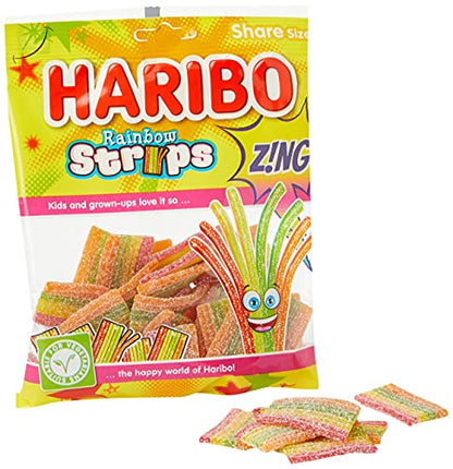 Haribo Sour Rainbow Strips, 150g - Tangy sour rainbow strips in a convenient pack.