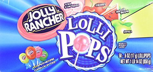 Jolly Rancher Lollipops Flavors 50 Count Box 1 Pound 14 Ounce - Assorted flavors of Jolly Rancher Lollipops, 50 count box, 1 lb 14 oz.