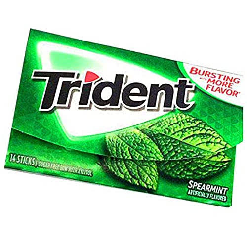 Trident Sugar Free Chewing Gum Spearmint, 14 Sticks, 26 g