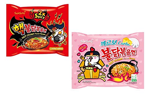 Sam Yang Hot Chiken Flavoured Instant Korean Noodles - 140 Gm (Pack Of 2) (Imported) (2X Spicy & Carbo), 280 grams