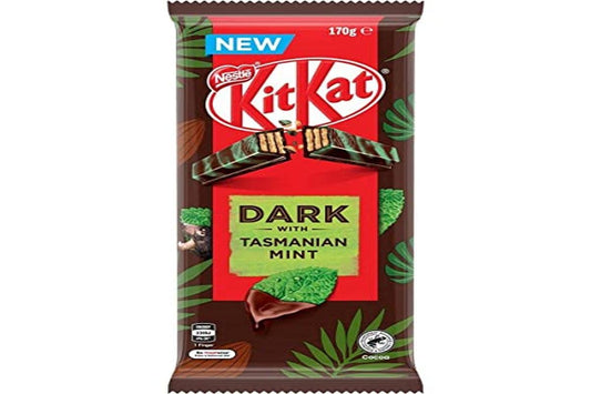 KIT KAT Dark With Tasmanian Mint 170Gram - Refresh your senses with the cool minty flavor of Tasmanian mint in KIT KAT Dark, 170Gram.