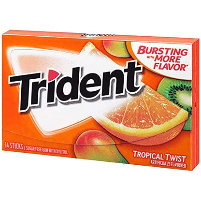 Trident Tropical Twist Sugar Free Chewing Gum, 14 Sticks, 26 g