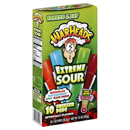 Warheads Extreme Sour Freeze & Eat Watermelon, Blue Raspberry, Apple, Black Cherry Assorted Flavour 10 Pops 238g