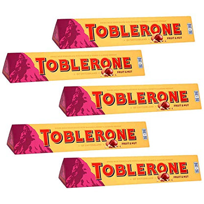 Toblerone of Switzerland Fruit & Nut with Raisins, Honey and Almond Chocolate Bar - 5 Pack, 5 X 100 g