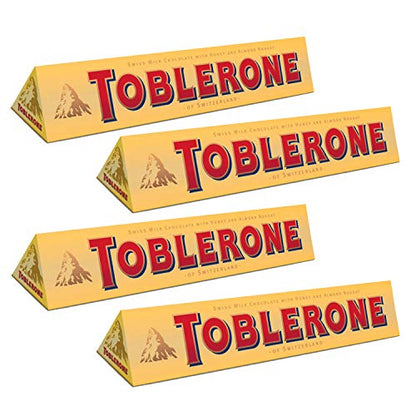 Toblerone Milk Chocolate with Honey and Almond Nougat Pack of 4, x 100 g