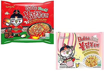 Sam Yang Buldak Kimchi Noodles & Buldak Cream Carbonora Instant Noodles (Pack of 2) (280gm) (Imported) Instant Noodles Non-vegetarian (2 x 140 g)(Combo Pack),140 g (Pack of 2)