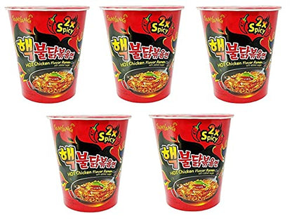 Sam Yang 2X Spicy Hot Chicken Flavour Raman Cup Noodle, 70mg*5 Pack (Pack of 5) (Imported)