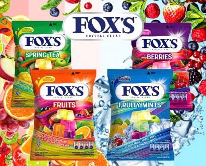 Fox's Crystal Clear Spring Tea Candy, 90g [Lychee Tea, Apple Tea, Mango Tea, Peach Tea Candy] (Fox's Tea- 90g x 4) - Four-pack assorted tea candy!