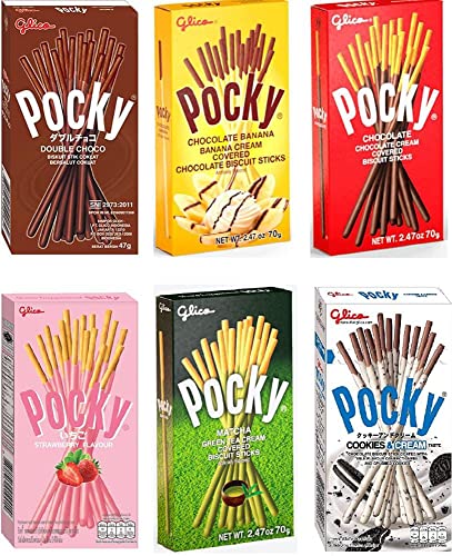 Pocky Stick Variety Pack 6 New Flavour, Double Chocolate, Chocolate Banana, Chocolate Cream, Strawberry, Matcha, Cookies & Cream 70 Grams Each Pack Of 6 - "New flavor adventure!"