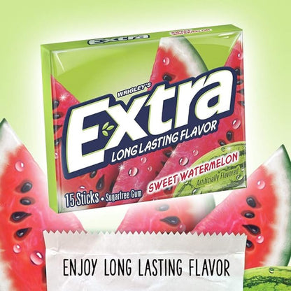 Extra Sugar-Free Chewing Gum 15-Sticks Each - Box of 10 (150 Sticks Total) (Watermelon) - Watermelon wonder!