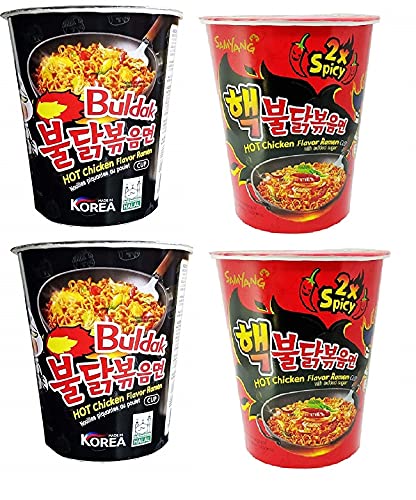 Samyang 2X Spicy & Stir Fried Buldak Hot Chicken Flavour Raman Cup Noodles, 70mg*4 Pack (Pack of 4) (Imported)