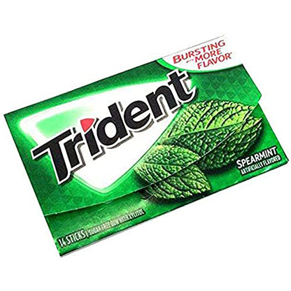 Trident Sugar Free Chewing Gum Spearmint, 14 Sticks, 26 g