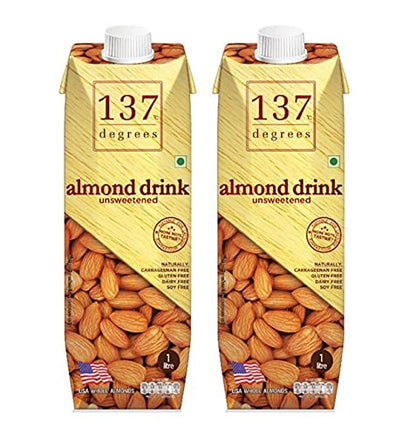 137 Degrees Almond Drink Unsweetened 1 Litre - Non-Dairy, Vegan, Lactose-Free, Gluten-Free (Pack of 2) - Double the Delight!