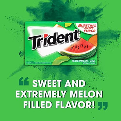 Trident Sugar-Free Chewing Gum - Watermelon Twist, 14 Sticks, 26g - Juicy Burst of Refreshment!