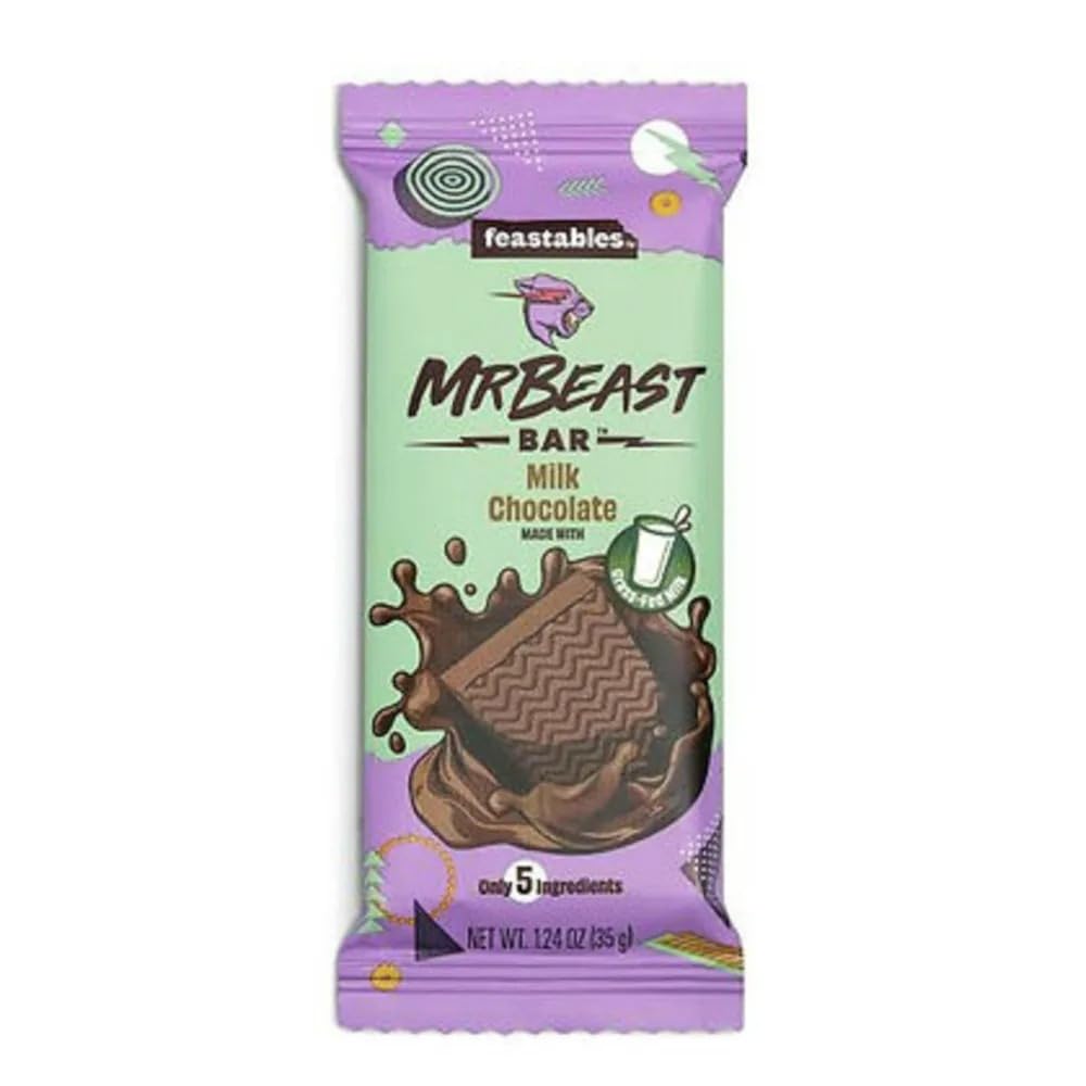 Feastables MrBeast Milk Chocolate Bars - Made with Grass-Fed Milk Chocolate and Organic Cocoa. Only 5 Ingredients 60g - Grass-fed chocolate goodness!