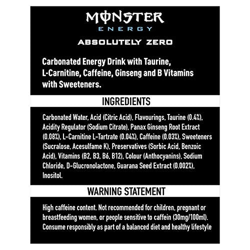 Monster Energy Absolute No sugar Drink 500ml, (Pack of 5Cans X 500ml) - "Five-Pack Sugar-Free Energy!"