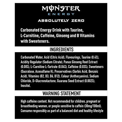 Monster Energy Absolute No Sugar 500ml, (Pack of 2 Cans X 500ml) - "Double Sugar-Free Boost!"