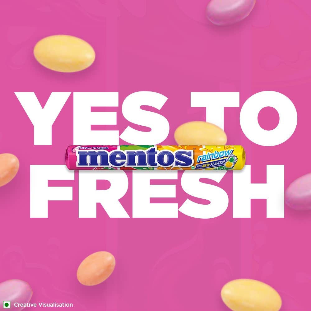 Mentos Chewy Dragee, Fruit Punch Rainbow Roll, Assorted Flavour, 655 Grams (Pack of 18 Sticks) - "Fruit Punch Rainbow Mentos!"