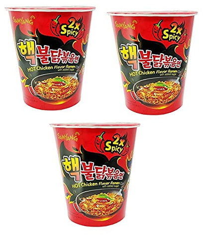 Sam Yang 2X Spicy Hot Chicken Flavour Raman Cup Noodle, 70mg*3 Pack (Pack of 3) (Imported)