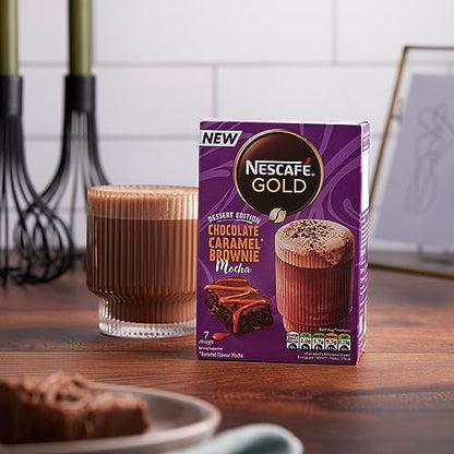 Nescafé Gold Coffee Chocolate Caramel Brownie Mocha 7 Sachets (149.8g) - "Chocolate Caramel Brownie Mocha - 7 Sachets of Decadence!"