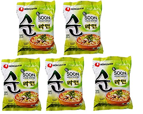 Nongshim Nong Shim Soon Veggie Ramyun Noodle Soup, 5 Pack, 19.75 oz / 560 g - "Nongshim Soon Veggie Ramyun - 5 Pack, 560g of Veggie Noodle Delight!"