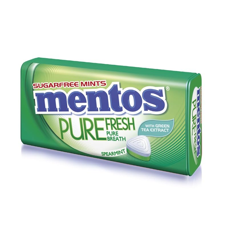 Mentos Pure Fresh Sugar-Free Sugarfree Sugar Free Mints tin 35g - 50 mints inside! (Spearmint) - "Spearmint Sugar-Free Mints!"