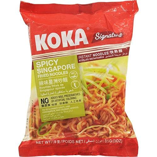 KOKA Spicy Singapore Fried Instant Noodles, 425g Pack of 5 (85g X 5) - "Fried Flavor Fiesta!"