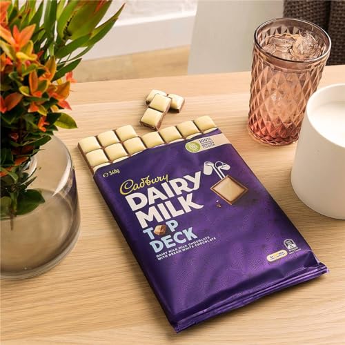 Indulge in Harmony with Cadbury Dairy Milk Top Deck - Large 340g Chocolate Block, a Perfect Fusion of Creamy Milk Chocolate and Dreamy White Chocolate Layers - Cadbury Dairy Milk Top Deck, 340g of milk and white chocolate fusion.