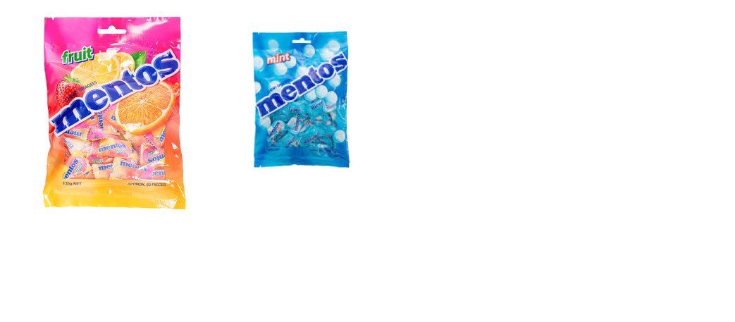 Mentos Combo Pack of 2 (Mentos Mint + Mentos Fruit) Chewy Dragees, 135g Each - "Mentos Mint and Fruit Combo!"