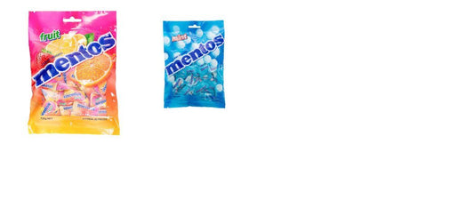 Mentos Combo Pack of 2 (Mentos Mint + Mentos Fruit) Chewy Dragees, 135g Each - "Mentos Mint and Fruit Combo!"