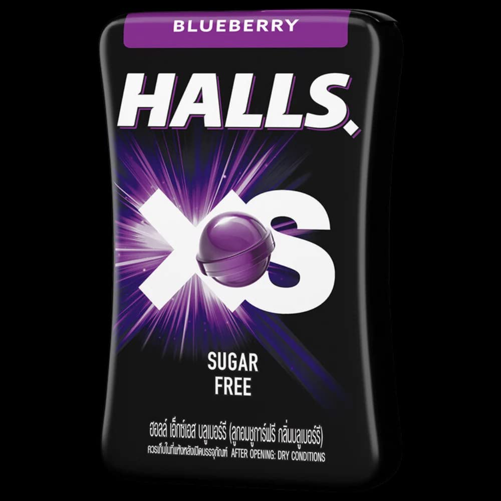 Halls XS Blueberry Flavored Sugar Free Candy, 12.6g - Enjoy the sweet taste of blueberries in a sugar-free candy.