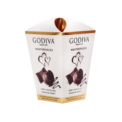 Godiva Masterpiece Dark Chocolate Ganache Heart Chocolate Box, 117 Grams - Indulge in the rich and velvety ganache-filled dark chocolate hearts from Godiva's Masterpiece collection