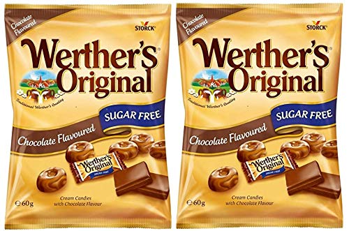 Storck Werther's Original Chocolate Cream Candies Sugar Free,Pack of 2 , 60g Each